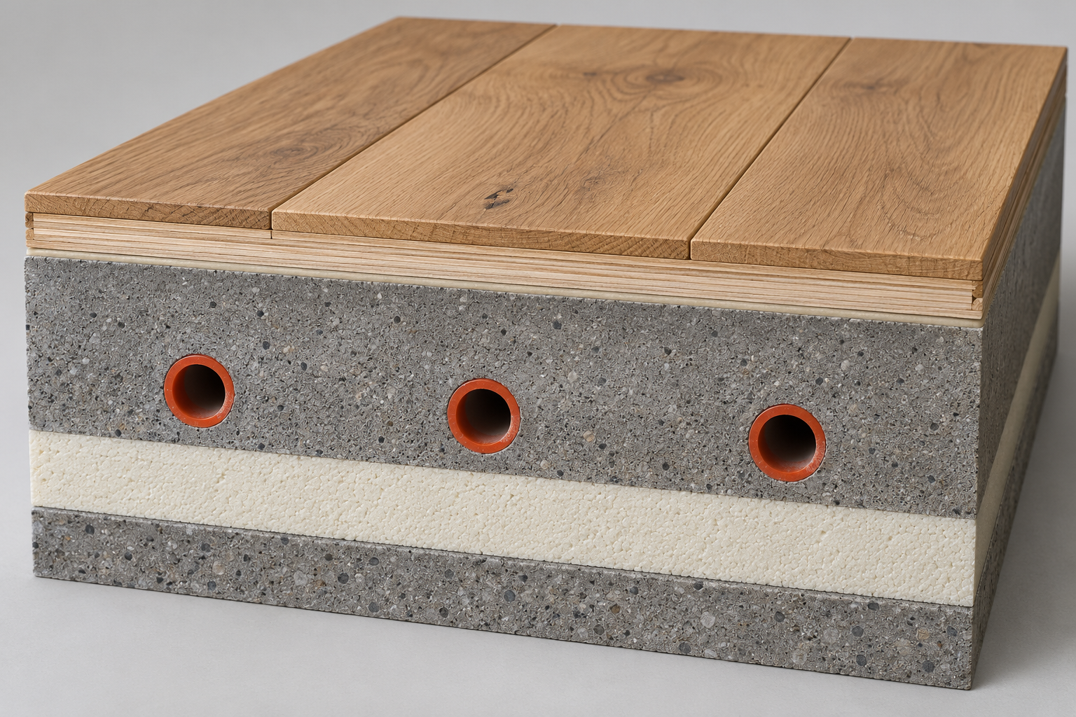 Sección constructiva de parquet y calefacción hidráulica